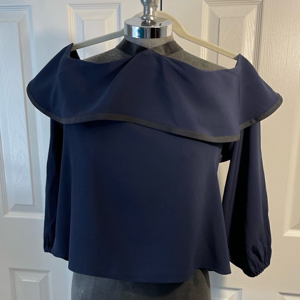 Alexis Navy Off-Shoulder Ruffle Blouse